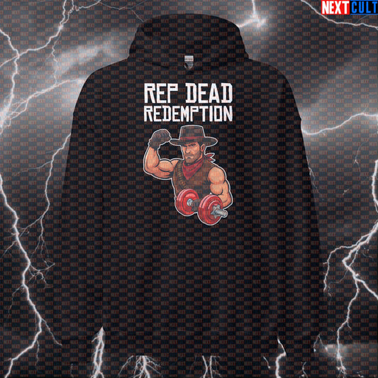 Rep Dead Redemption Gym Hoodie | Swole Cowboy Arthur Morgan Funny Workout Hoodie Bodybuilding Fitness Gym Pump Cover Video Games Workout Next Cult Brand