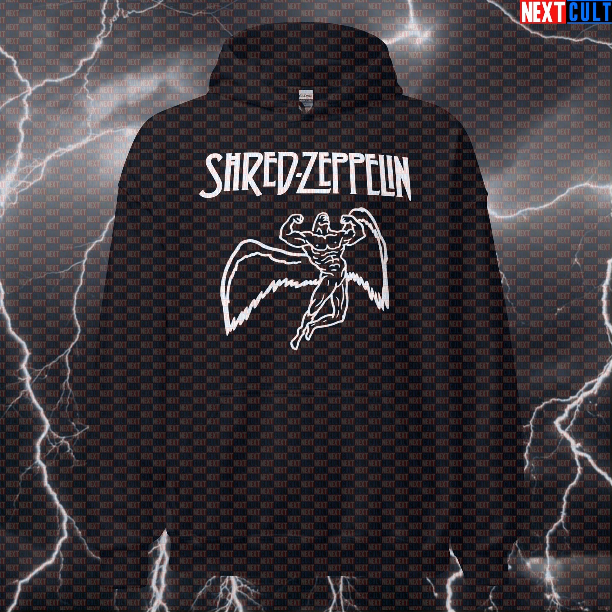 Shred Zeppelin Funny Gym Hoodie - Heavy Metal Pump Cover Hooded Sweatshirt for Lifters Bodybuilding Fitness Gym Led Zeppelin Pump Cover Rock Music Workout Next Cult Brand