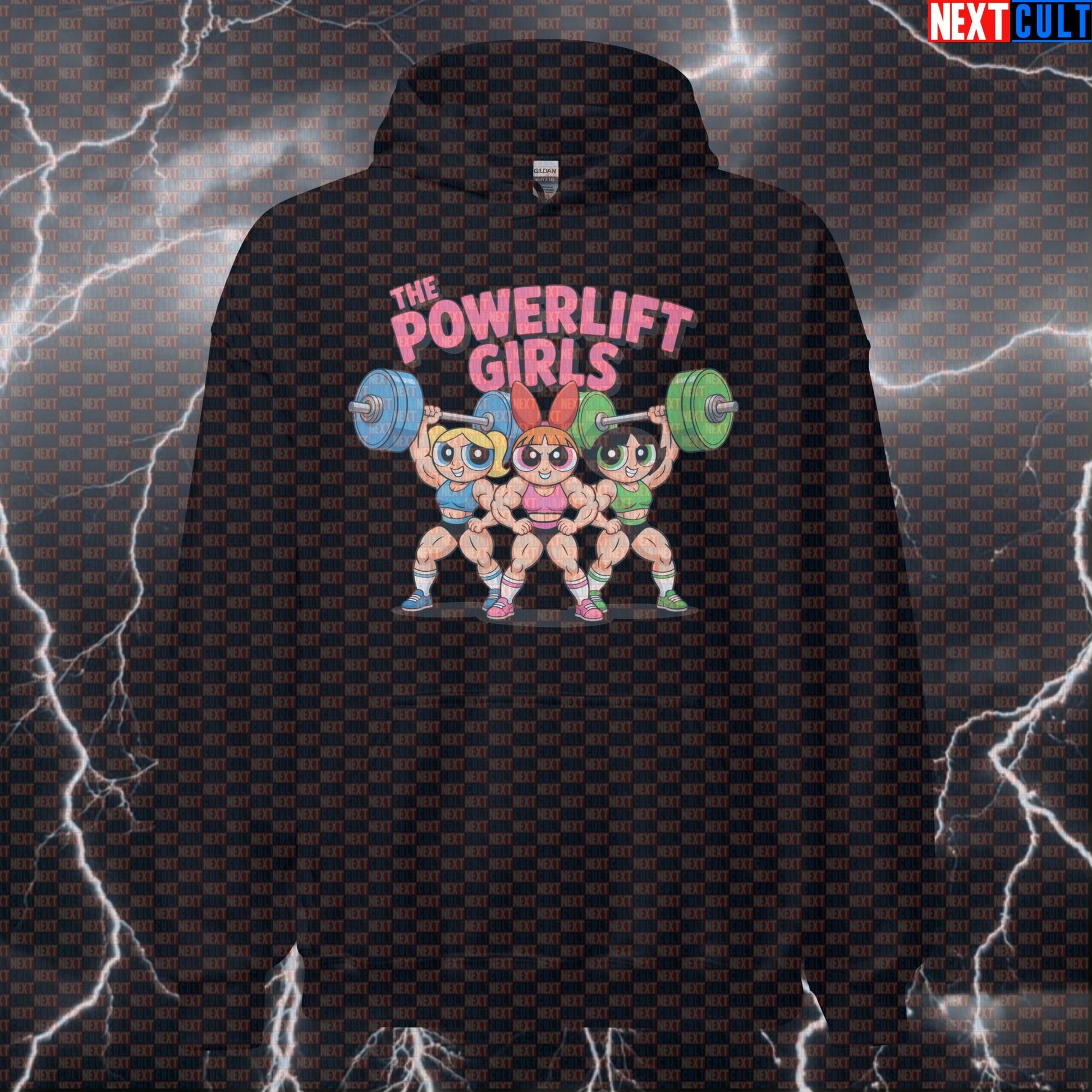 The Powerlift Girls Funny Gym Hoodie - Gym Girl Superhero Cartoon Hooded Sweatshirt Pullover Fitness Gym Powerlifting Pump Cover TV Workout Next Cult Brand