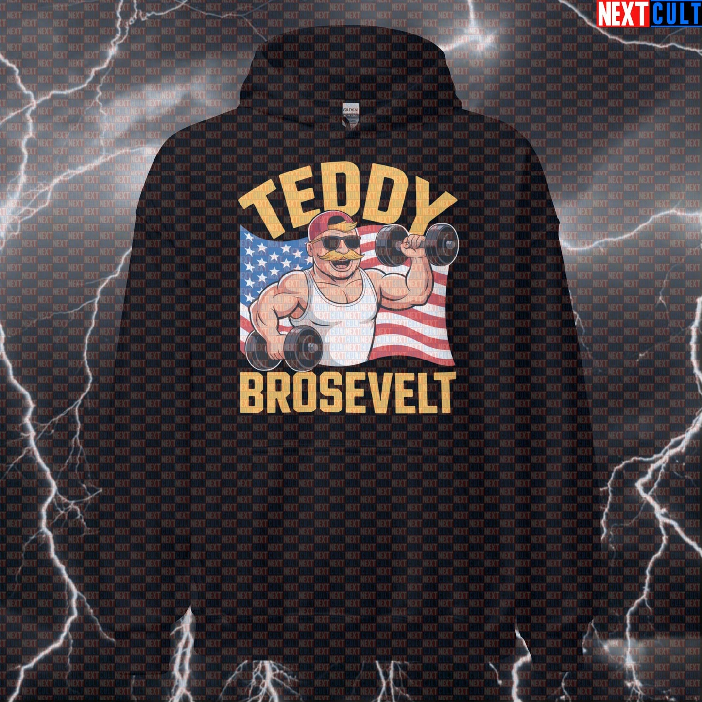 Teddy Brosevelt Funny Gym Hoodie - America 4th July Gym Meme Hooded Sweatshirt Pullover 4th of July Fitness Gym Pump Cover Workout Next Cult Brand