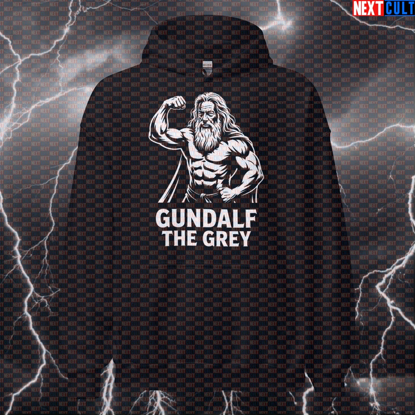 Gundalf The Grey Big Guns Funny Gym Hoodie - Lord Of The Rings Meme Hooded Sweatshirt Pullover Bodybuilding Books Films Fitness Gandalf Gym Lord of the Rings Pump Cover Workout Next Cult Brand