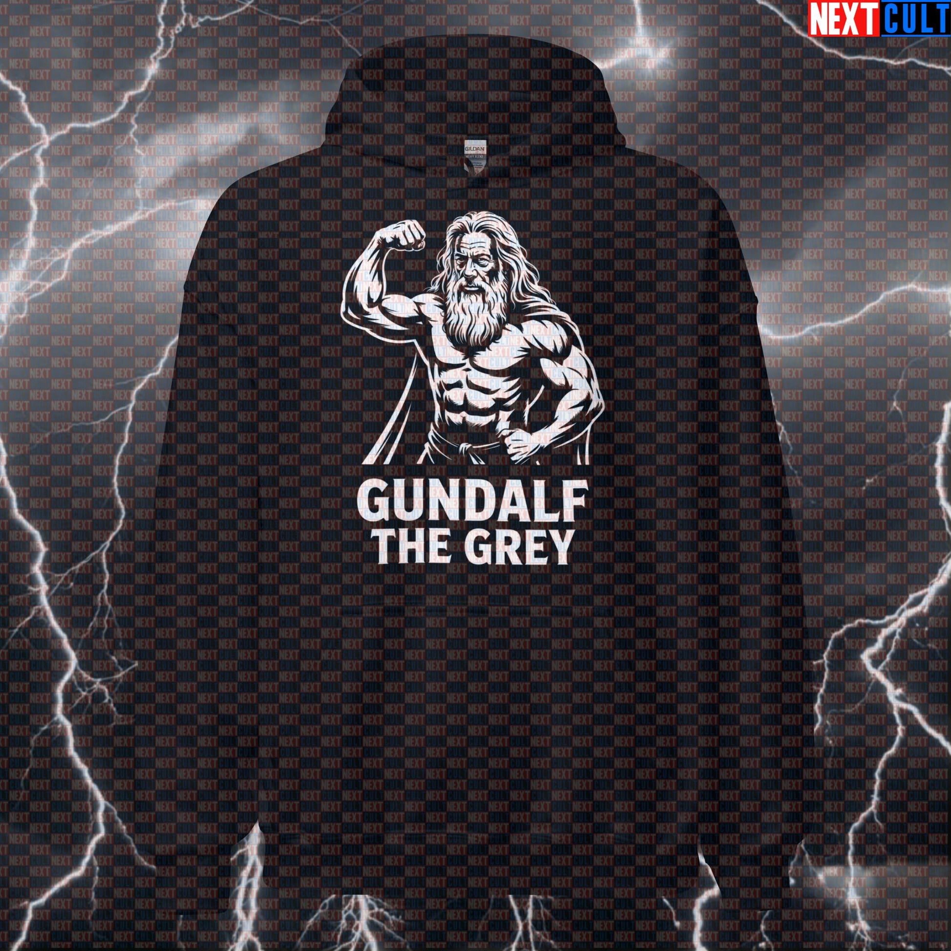 Gundalf The Grey Big Guns Funny Gym Hoodie - Lord Of The Rings Meme Hooded Sweatshirt Pullover Bodybuilding Books Films Fitness Gandalf Gym Lord of the Rings Pump Cover Workout Next Cult Brand