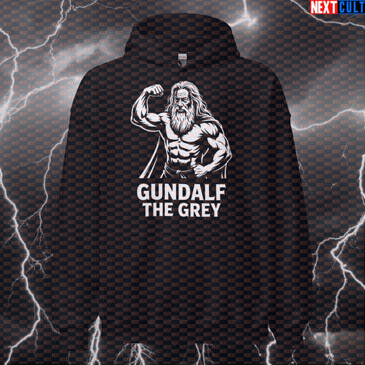 Gundalf The Grey Big Guns Funny Gym Hoodie - Lord Of The Rings Meme Hooded Sweatshirt Pullover Bodybuilding Books Films Fitness Gandalf Gym Lord of the Rings Pump Cover Workout Next Cult Brand
