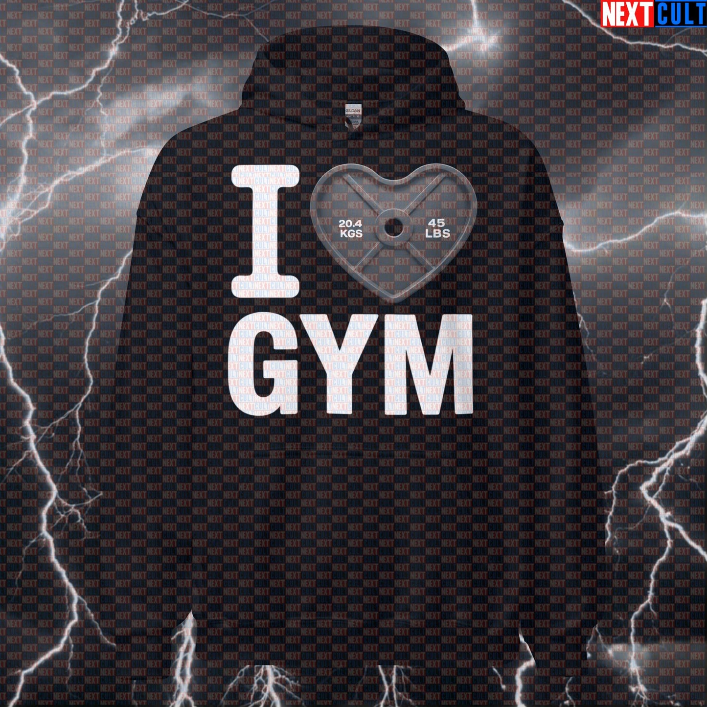 Funny I Love Gym Valentine's Hoodie | Heart Plate Design Gymbro Workout Pullover Bodybuilding Fitness Gym Powerlifting Pump Cover Valentine's Day Workout Next Cult Brand
