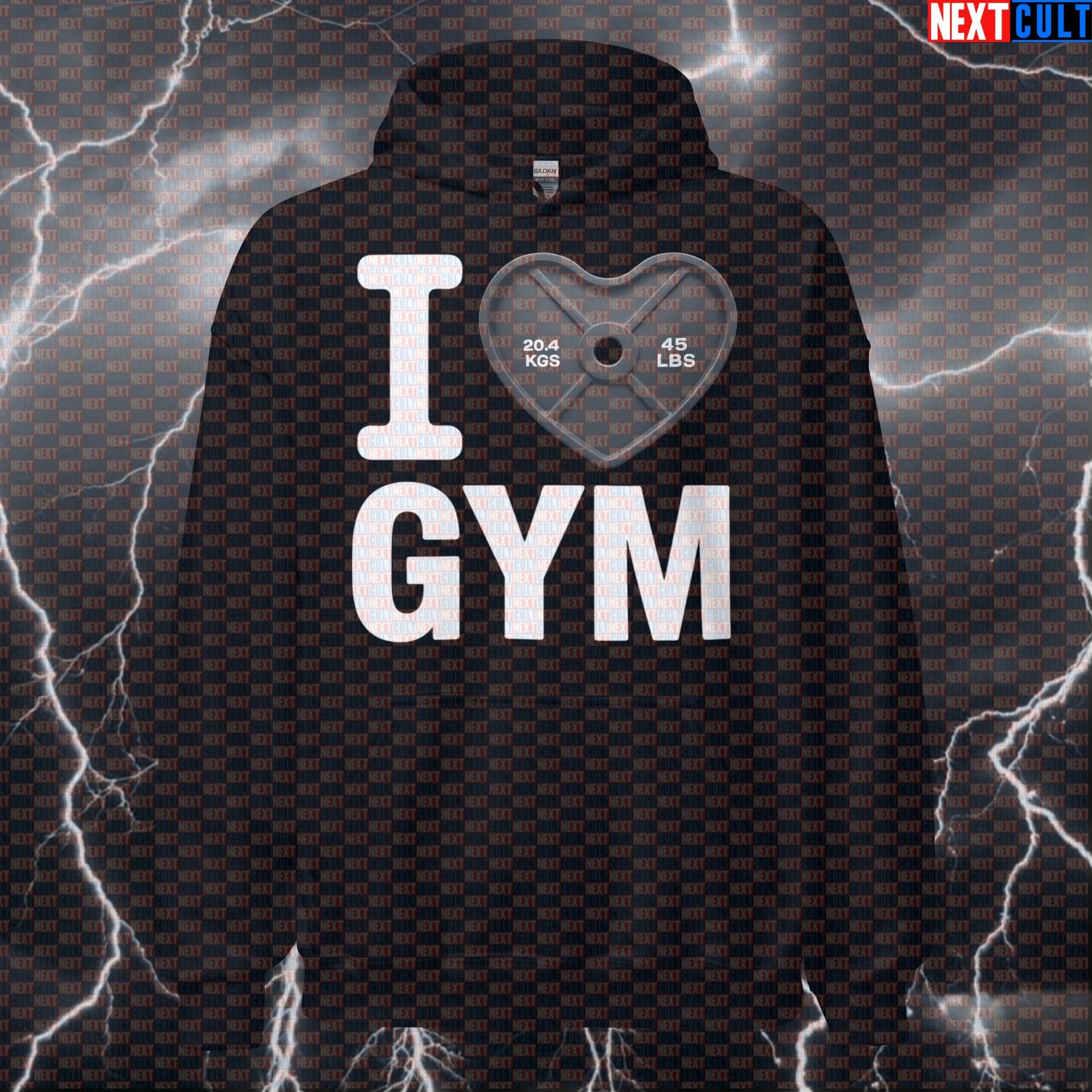 Funny I Love Gym Valentine's Hoodie | Heart Plate Design Gymbro Workout Pullover Bodybuilding Fitness Gym Powerlifting Pump Cover Valentine's Day Workout Next Cult Brand