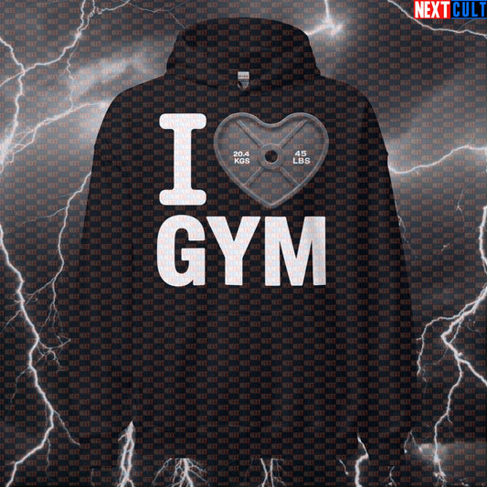 Funny I Love Gym Valentine's Hoodie | Heart Plate Design Gymbro Workout Pullover Bodybuilding Fitness Gym Powerlifting Pump Cover Valentine's Day Workout Next Cult Brand