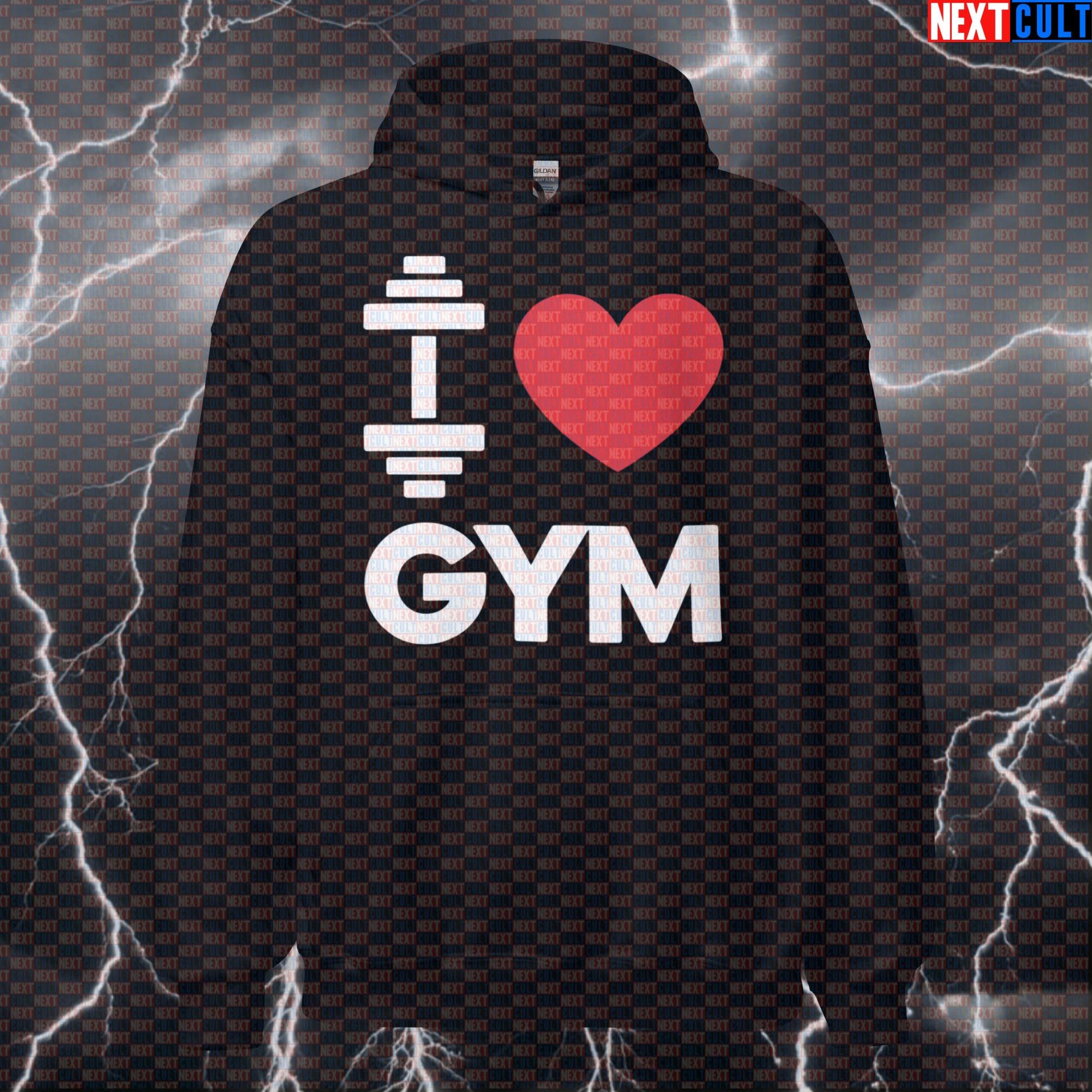 Funny I Love Gym Valentine's Day Hoodie - Gym Lovers Workout Hooded Sweatshirt Dumbbell Pump Cover Bodybuilding Fitness Gym Pump Cover Valentine's Day Workout Next Cult Brand