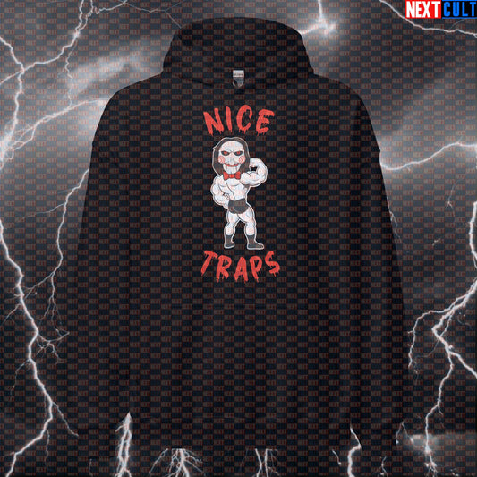 Nice Traps Big Back Funny Gym Hoodie - Halloween Horror Jigsaw Meme Hooded Sweatshirt Pullover Bodybuilding Films Fitness Gym Halloween Pump Cover Workout Next Cult Brand