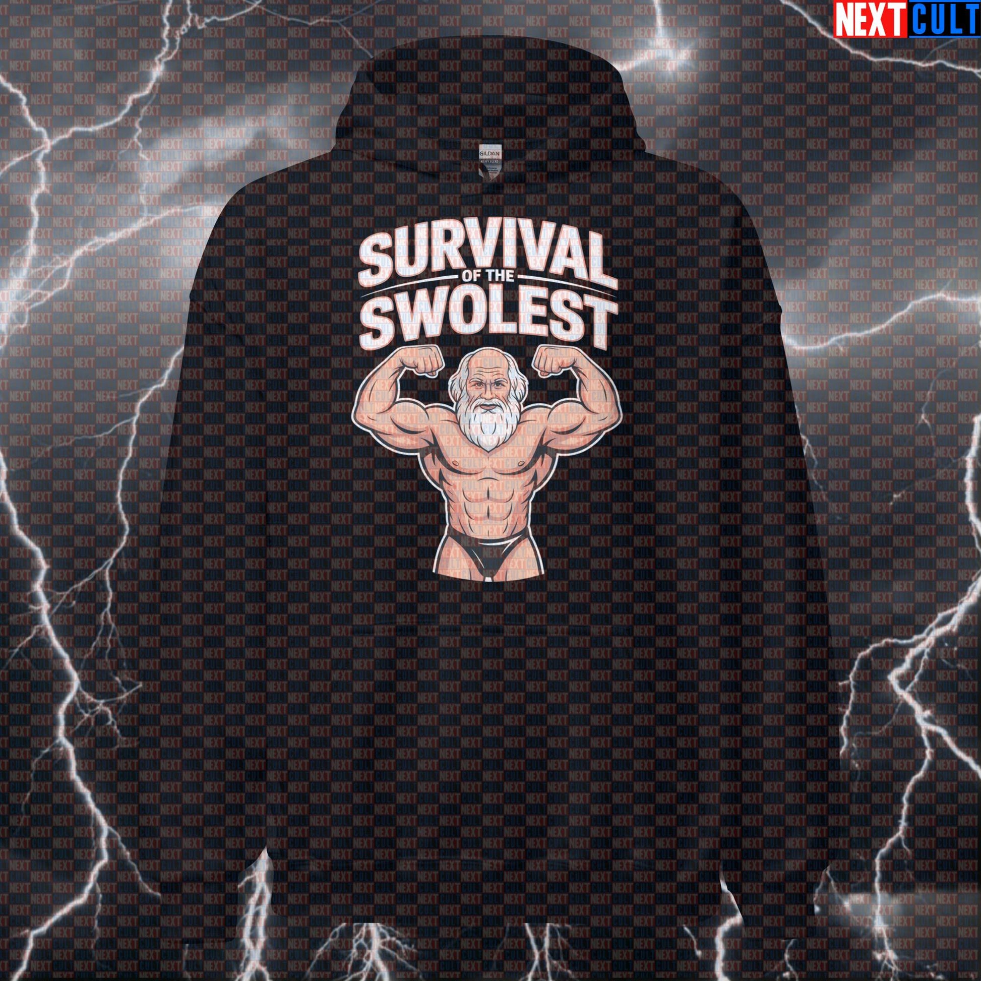 Survival of the Swolest Funny Gym Hoodie - Swole Darwin Evolution Hooded Sweatshirt Pullover Bodybuilding Books Fitness Gym Pump Cover Workout Next Cult Brand