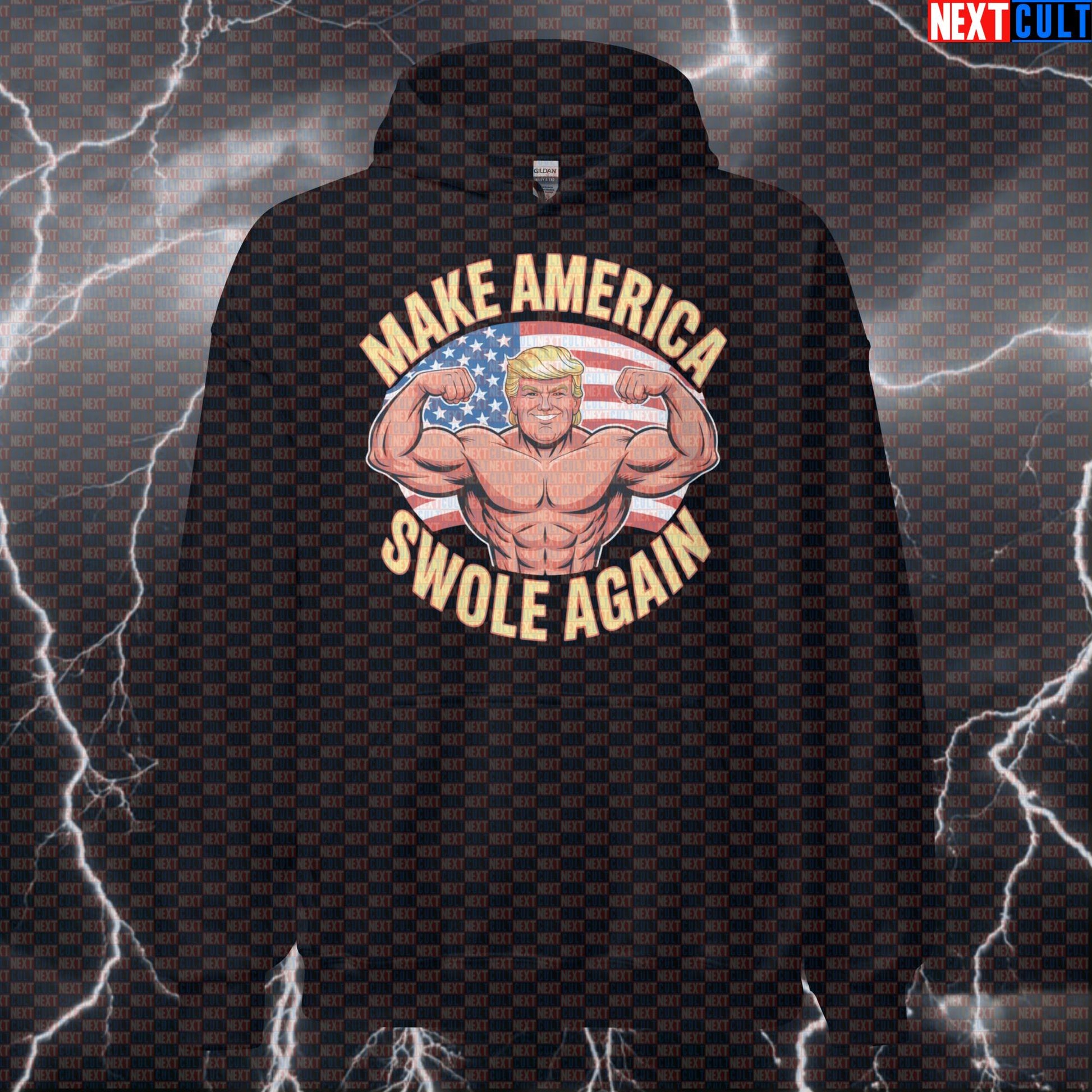 Make America Swole Again Patriotic Gym Hoodie - Funny Trump Meme Hooded Sweatshirt Pump Cover 4th of July Bodybuilding Donald Trump Fitness Gym Pump Cover Workout Next Cult Brand