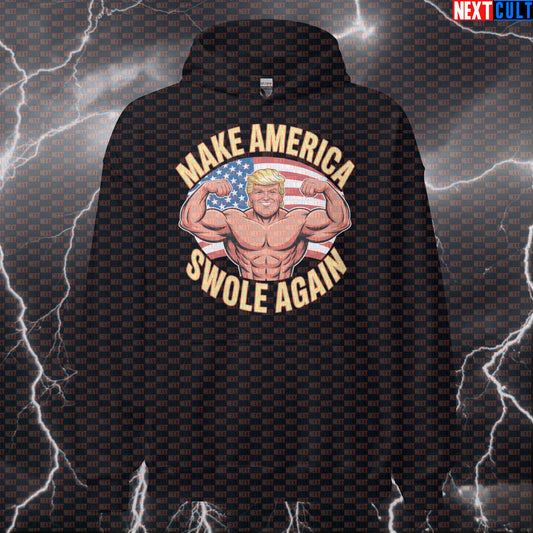 Make America Swole Again Patriotic Gym Hoodie - Funny Trump Meme Hooded Sweatshirt Pump Cover 4th of July Bodybuilding Donald Trump Fitness Gym Pump Cover Workout Next Cult Brand
