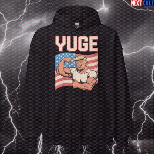 YUGE Patriotic Trump Funny Gym Hoodie - Make America Swole Hooded Sweatshirt Pump Cover 4th of July Bodybuilding Donald Trump Fitness Gym Pump Cover Workout Next Cult Brand