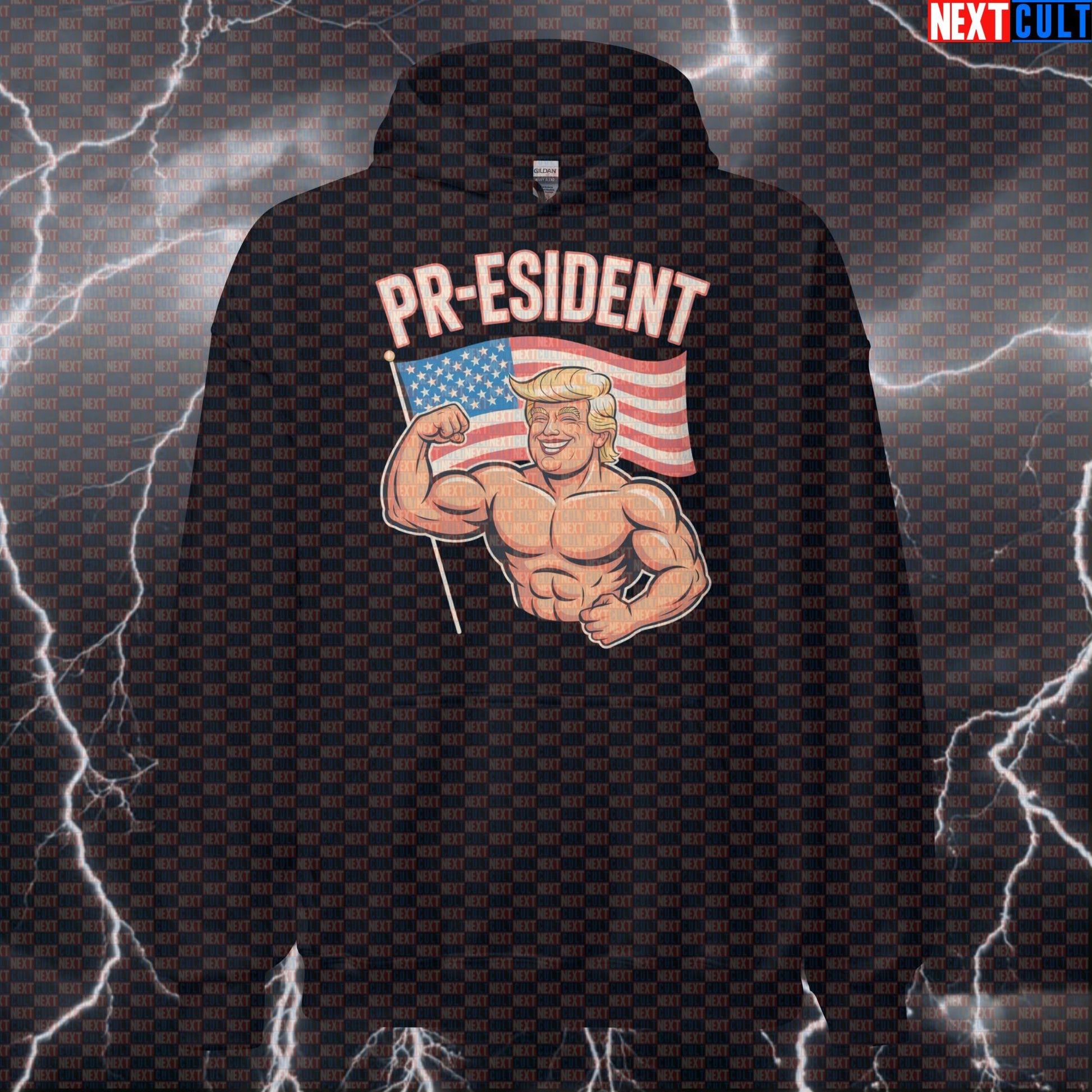 Funny Patriotic Donald Trump PR-Esident Gym Hoodie - 4th of July Workout Hooded Sweatshirt Pullover 4th of July Bodybuilding Donald Trump Fitness Gym Powerlifting Pump Cover Workout Next Cult Brand