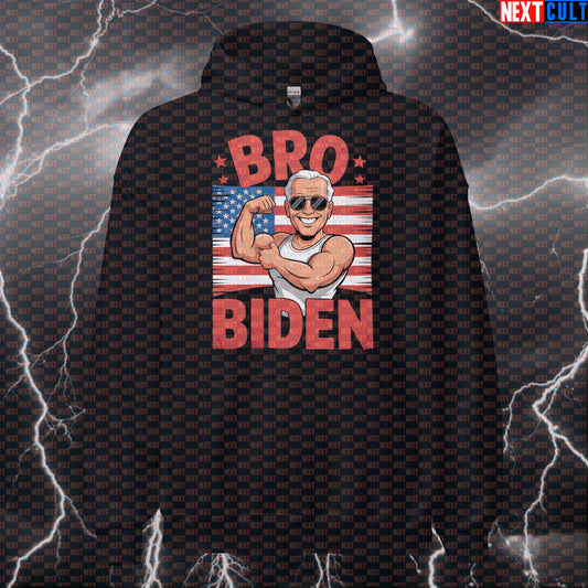 Bro Biden Patriotic Funny Gym Hoodie - Gymbro USA Hooded Sweatshirt Pullover Pump Cover for Lifters 4th of July Bodybuilding Fitness Gym Joe Biden Pump Cover Workout Next Cult Brand