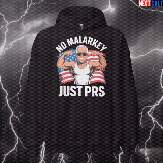 No Malarkey Just PRs Funny Gym Hoodie - Patriotic Joe Biden Workout Hooded Sweatshirt Pullover 4th of July Bodybuilding Fitness Gym Joe Biden Powerlifting Pump Cover Workout Next Cult Brand
