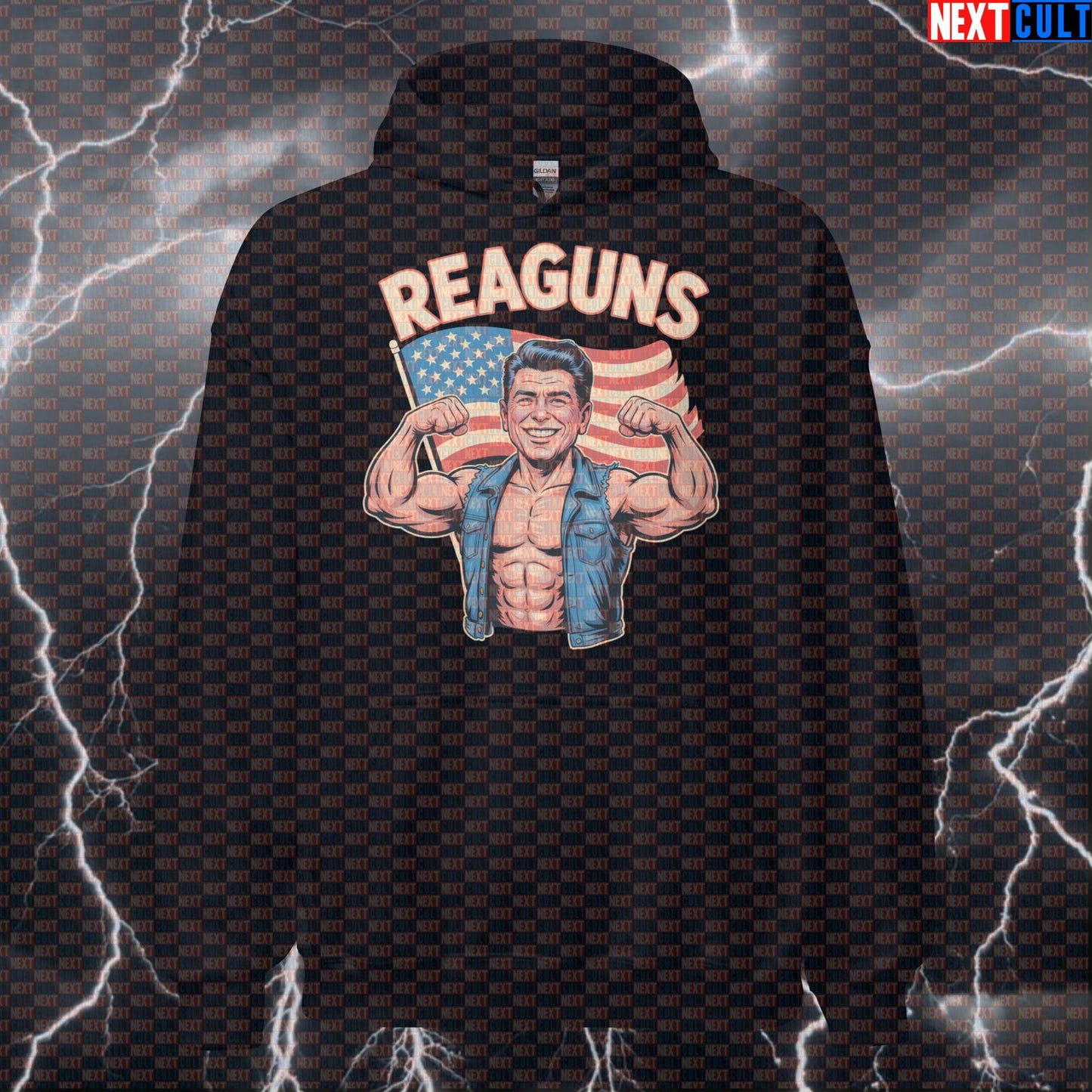 Reaguns Patriotic Funny Gym Hoodie - Reagan Meme Hooded Sweatshirt Pullover Pump Cover for USA Lifters Hoodies Next Cult Brand