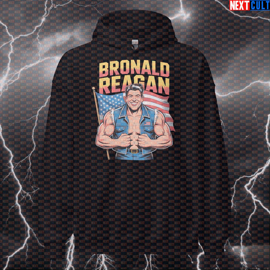 Funny Patriotic Gym Hoodie - Bronald Reagan Hooded Sweatshirt Pullover For 4th of July Workout Hoodies 4th of July Bodybuilding Fitness Gym Pump Cover Workout Next Cult Brand
