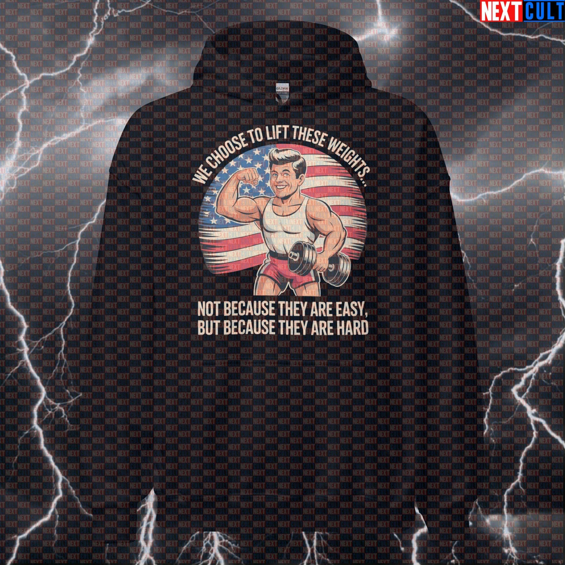 JFK We Choose To Lift Funny Gym Hoodie - Patriotic Workout Pump Cover Hooded Sweatshirt 4th of July Bodybuilding Fitness Gym JFK Powerlifting Pump Cover Workout Next Cult Brand