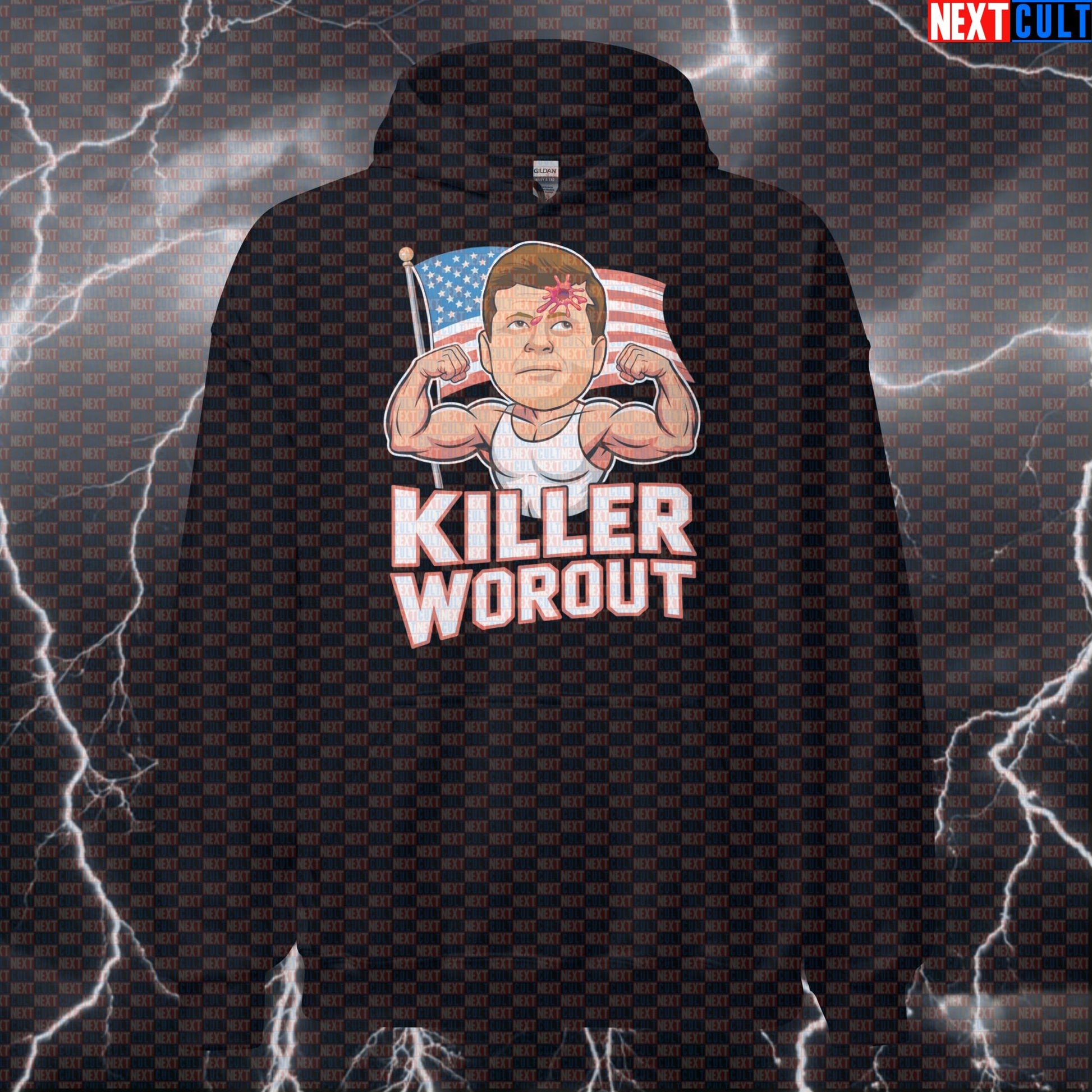 Funny Patriotic Gym Hoodie - Killer Workout JFK Meme Hooded Sweatshirt Pump Cover For Lifters 4th of July Bodybuilding Fitness Gym Halloween JFK Powerlifting Pump Cover Workout Next Cult Brand