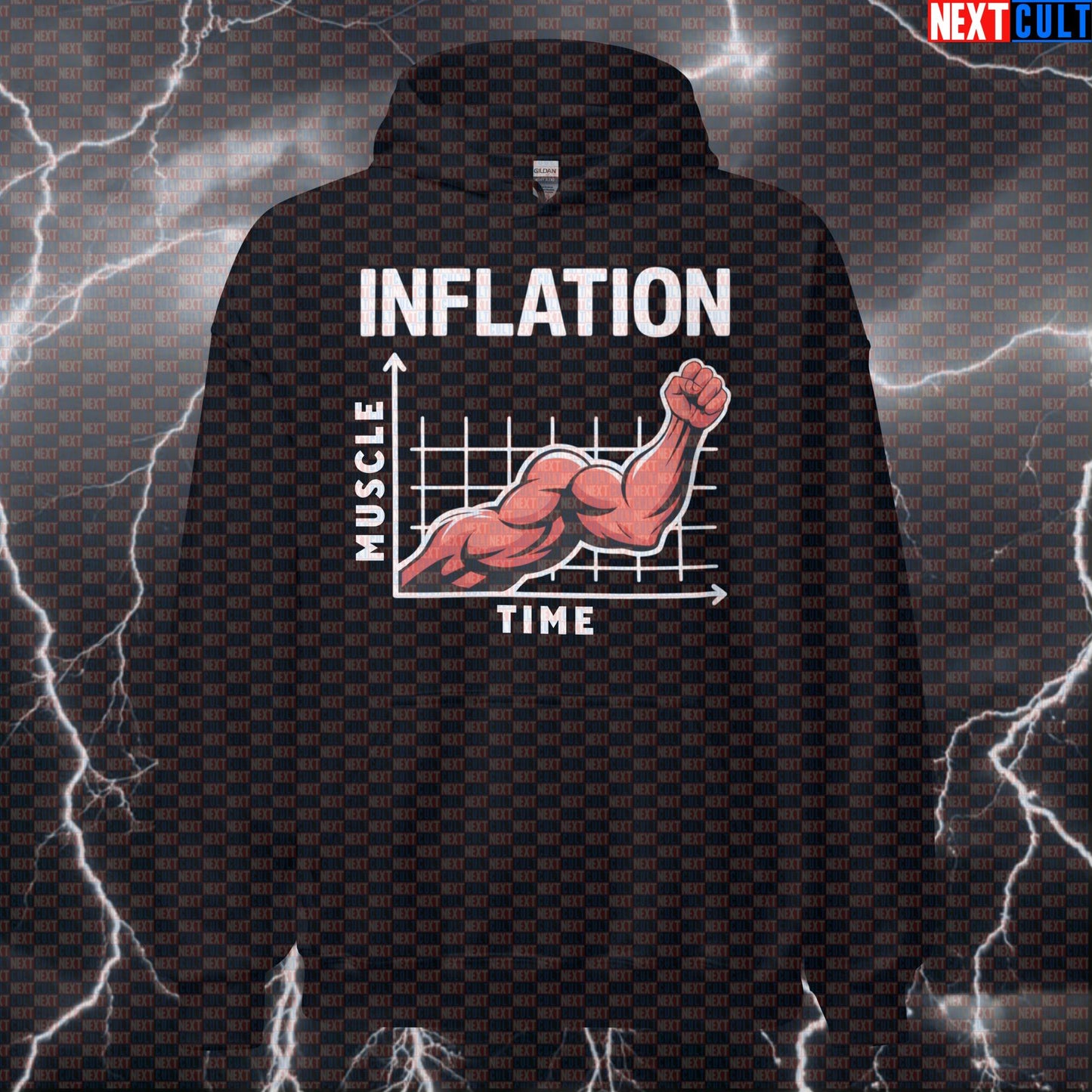 Funny Gym Hoodie - Muscle Inflation Graph Meme Hooded Sweatshirt | Gymbro Economics Pullover Hoodies Next Cult Brand