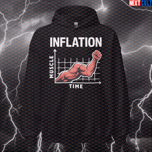 Funny Gym Hoodie - Muscle Inflation Graph Meme Hooded Sweatshirt | Gymbro Economics Pullover Hoodies Next Cult Brand