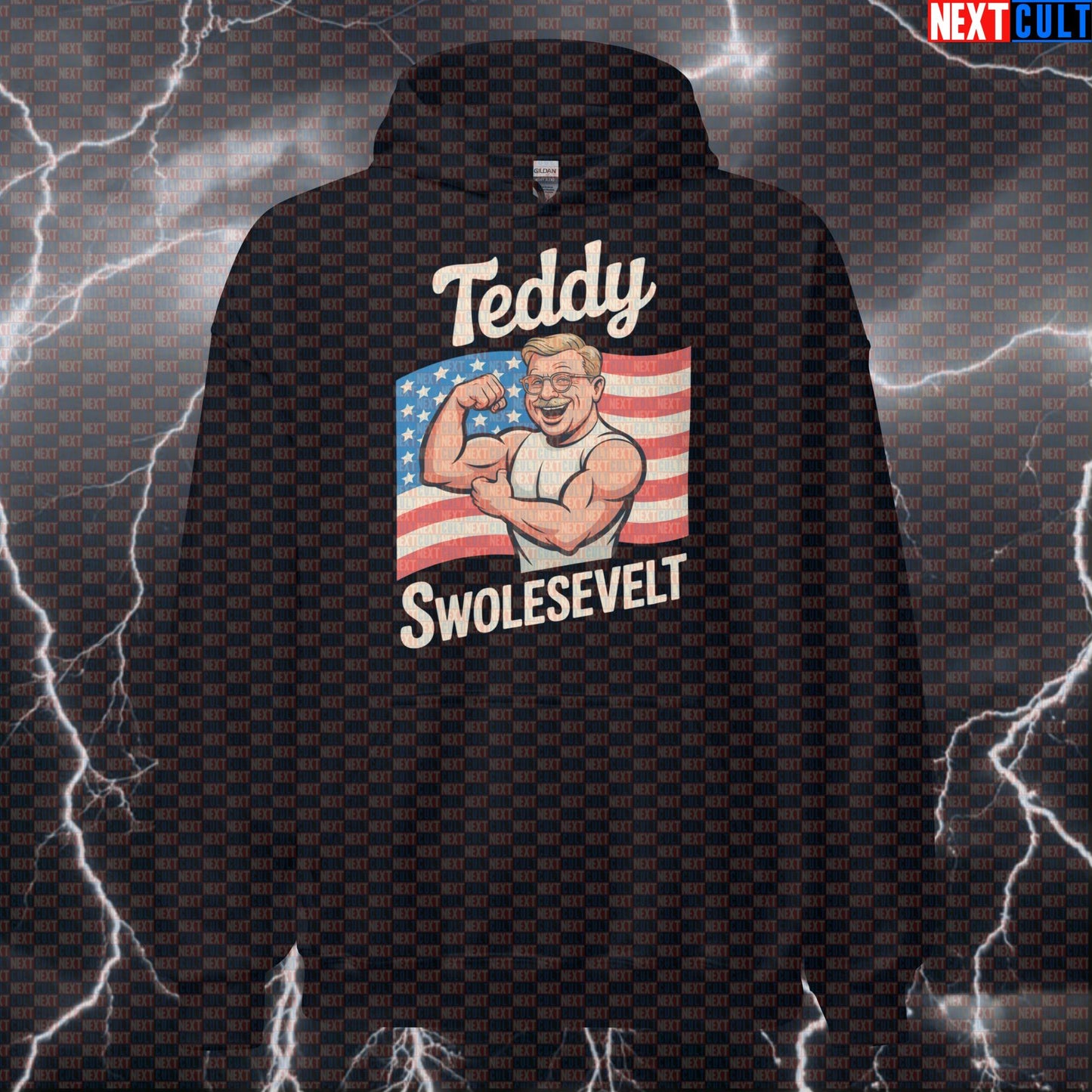 Teddy Swolesevelt Funny Gym Hoodie - Patriotic 4th of July Hooded Sweatshirt Pullover Pump Cover Hoodies Next Cult Brand