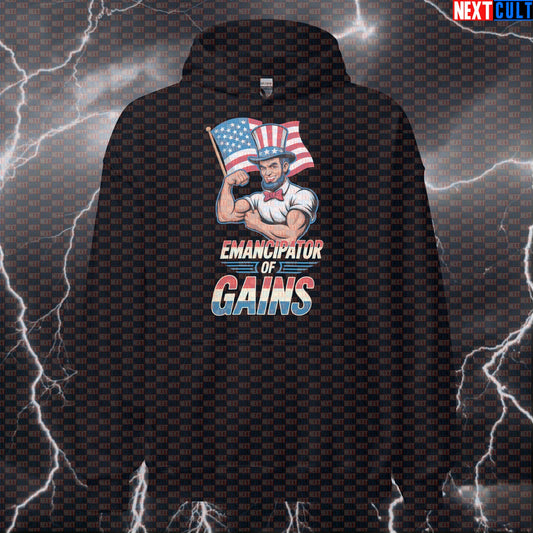 Funny Patriotic Gym Hoodie - Emancipator of Gains Abraham Lincoln Hooded Sweatshirt Pump Cover Hoodies Next Cult Brand