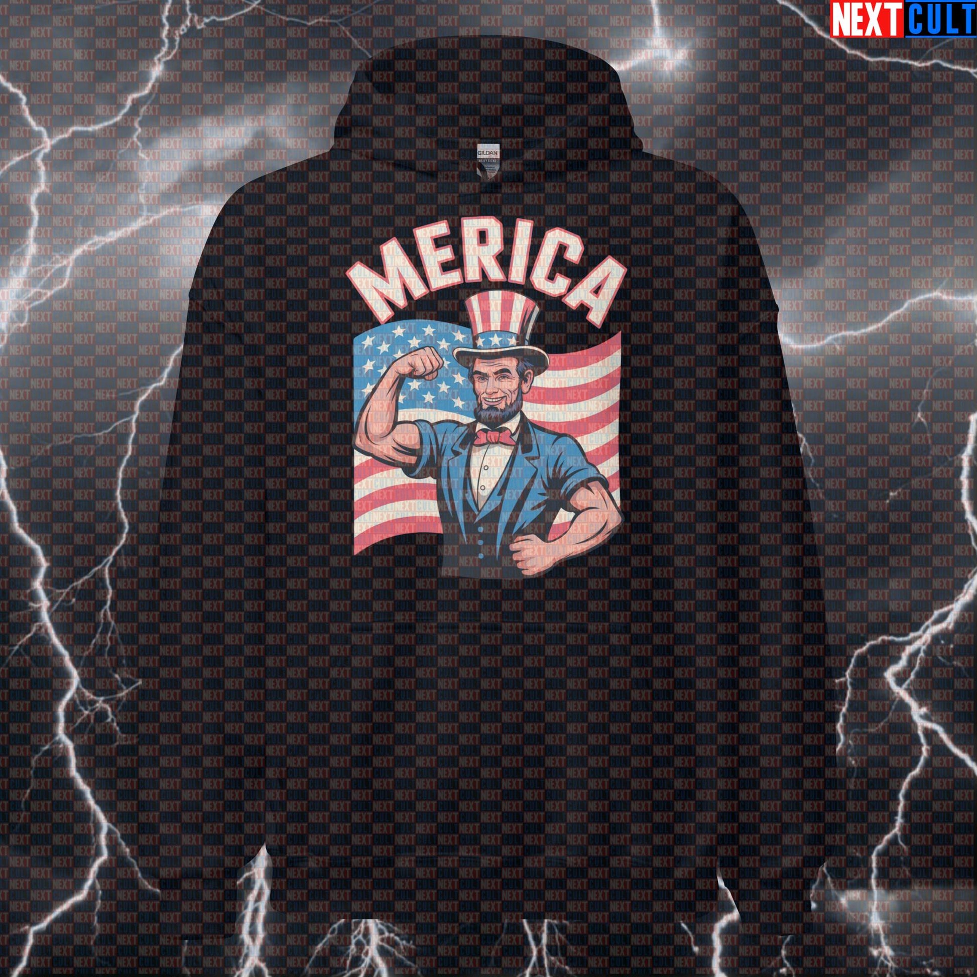 Merica Funny Abraham Lincoln 4th of July Gym Hoodie - Patriotic Hooded Sweatshirt Pullover Pump Cover Hoodies Next Cult Brand