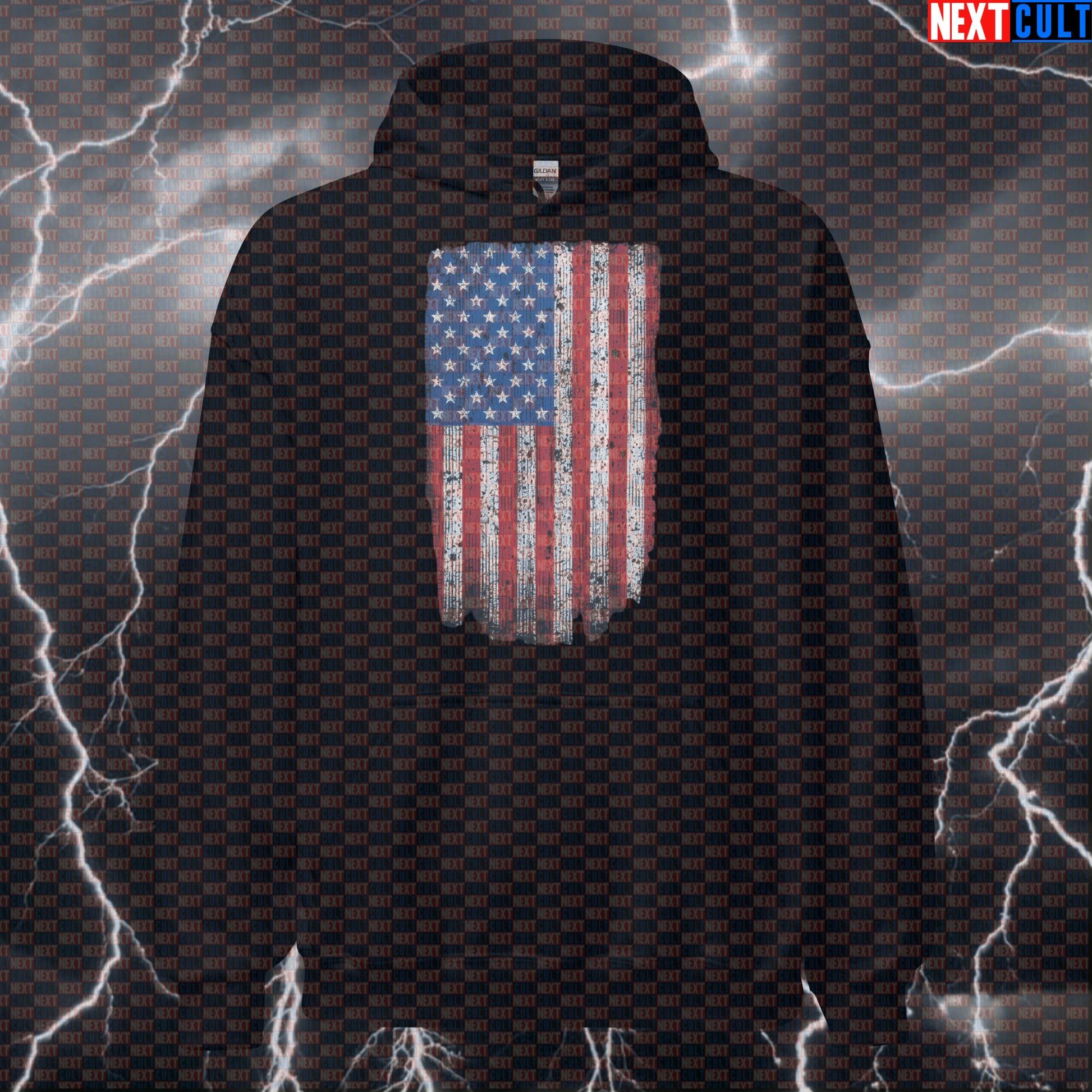 Distressed American Flag Gym Hoodie - Funny Patriotic Hooded Sweatshirt Pump Cover for 4th of July Workouts Hoodies 4th of July Fitness Gym Pump Cover Workout Next Cult Brand