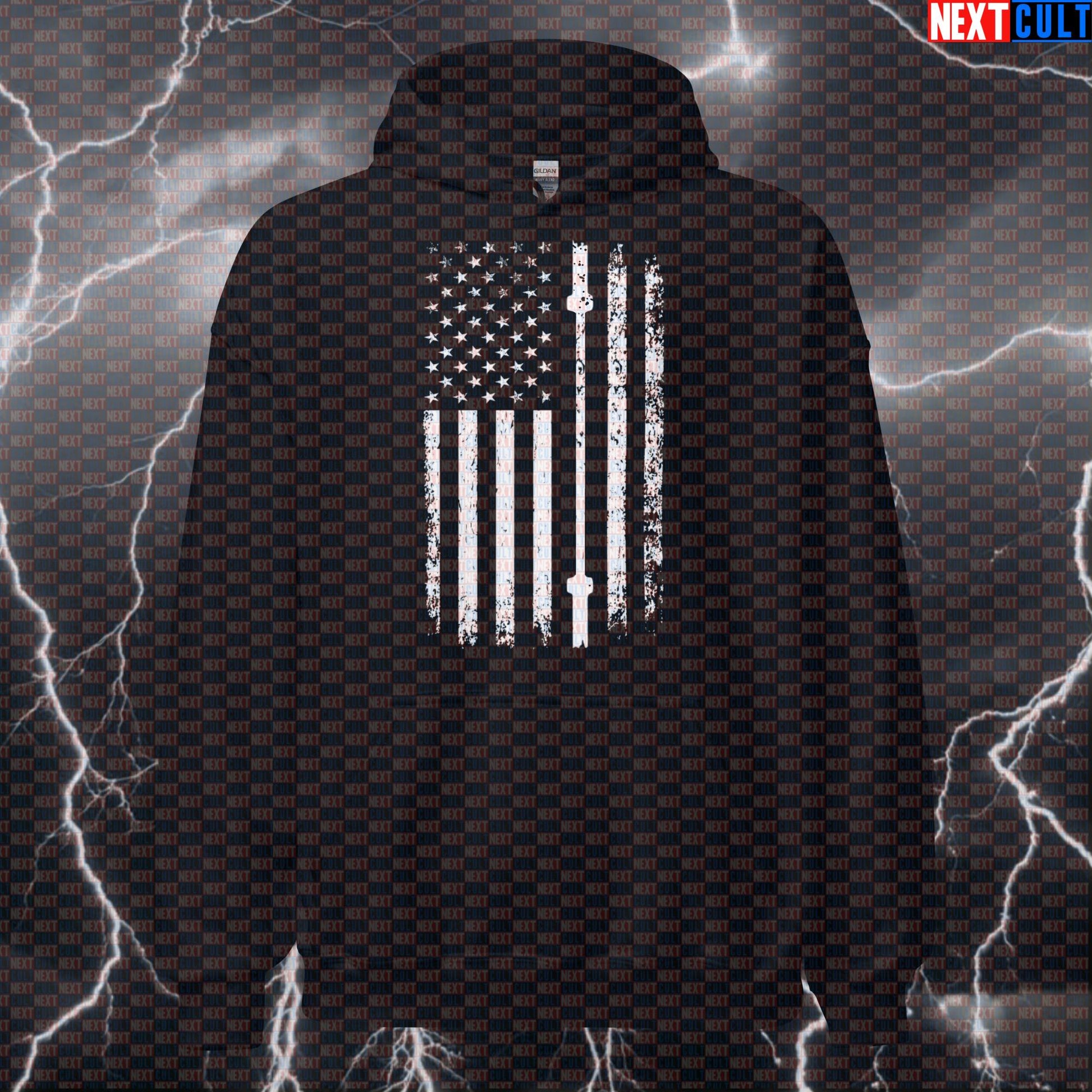 Distressed Barbell Flag Patriotic Gym Hoodie | Funny USA Workout Hoodie For Lifters Hoodies 4th of July Fitness Gym Powerlifting Pump Cover Workout Next Cult Brand