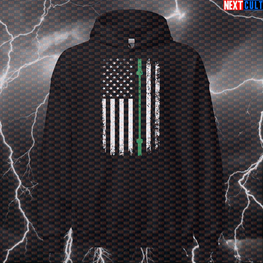 Thin Line Lifter Flag Hoodie | Green Barbell Patriotic Gym Hoodie for Military Support Hoodies 4th of July Fitness Gym Powerlifting Pump Cover Workout Next Cult Brand