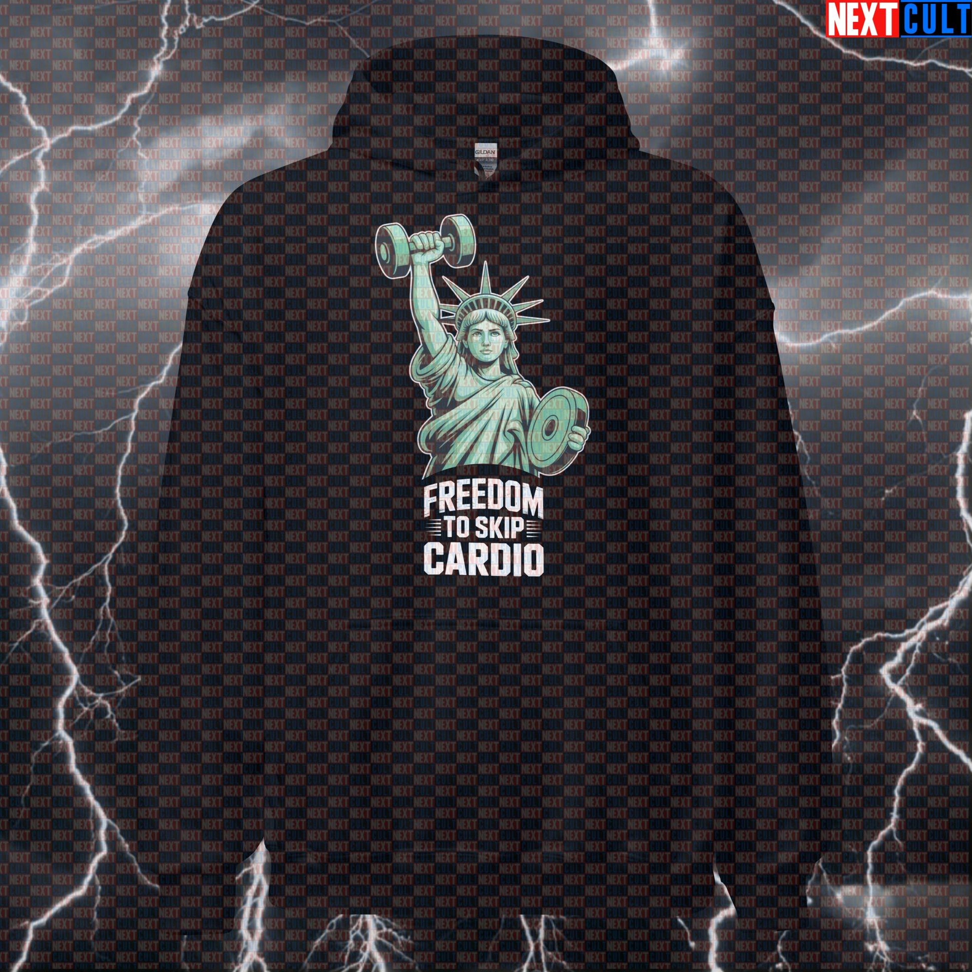 Freedom To Skip Cardio Patriotic Gym Hoodie - Funny Statue of Liberty Hooded Sweatshirt Pullover 4th of July Cardio Fitness Gym Pump Cover Statue of Liberty Workout Next Cult Brand