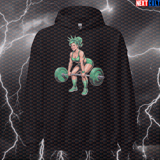 Funny Patriotic Deadlift Gym Hoodie - Statue Of Liberty 4th Of July Meme Hooded Sweatshirt 4th of July Bodybuilding Fitness Gym Leg Day Powerlifting Pump Cover Statue of LIberty Workout Next Cult Brand