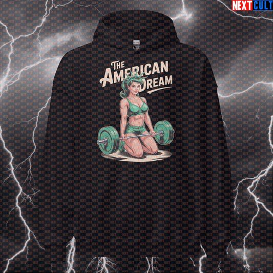 American Dream Funny Patriotic Gym Hoodie - 4th of July Statue of Liberty Meme Hooded Sweatshirt 4th of July Fitness Gym Leg Day Pump Cover Statue of Liberty Workout Next Cult Brand