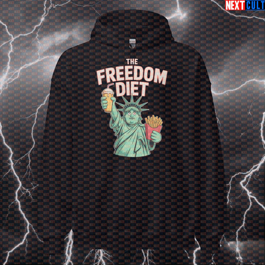 Funny Patriotic Gym Hoodie - Fat Statue of Liberty Hooded Sweatshirt For Freedom Diet & 4th of July 4th of July Fast Food Fitness Gym Pump Cover Statue of Liberty Workout Next Cult Brand