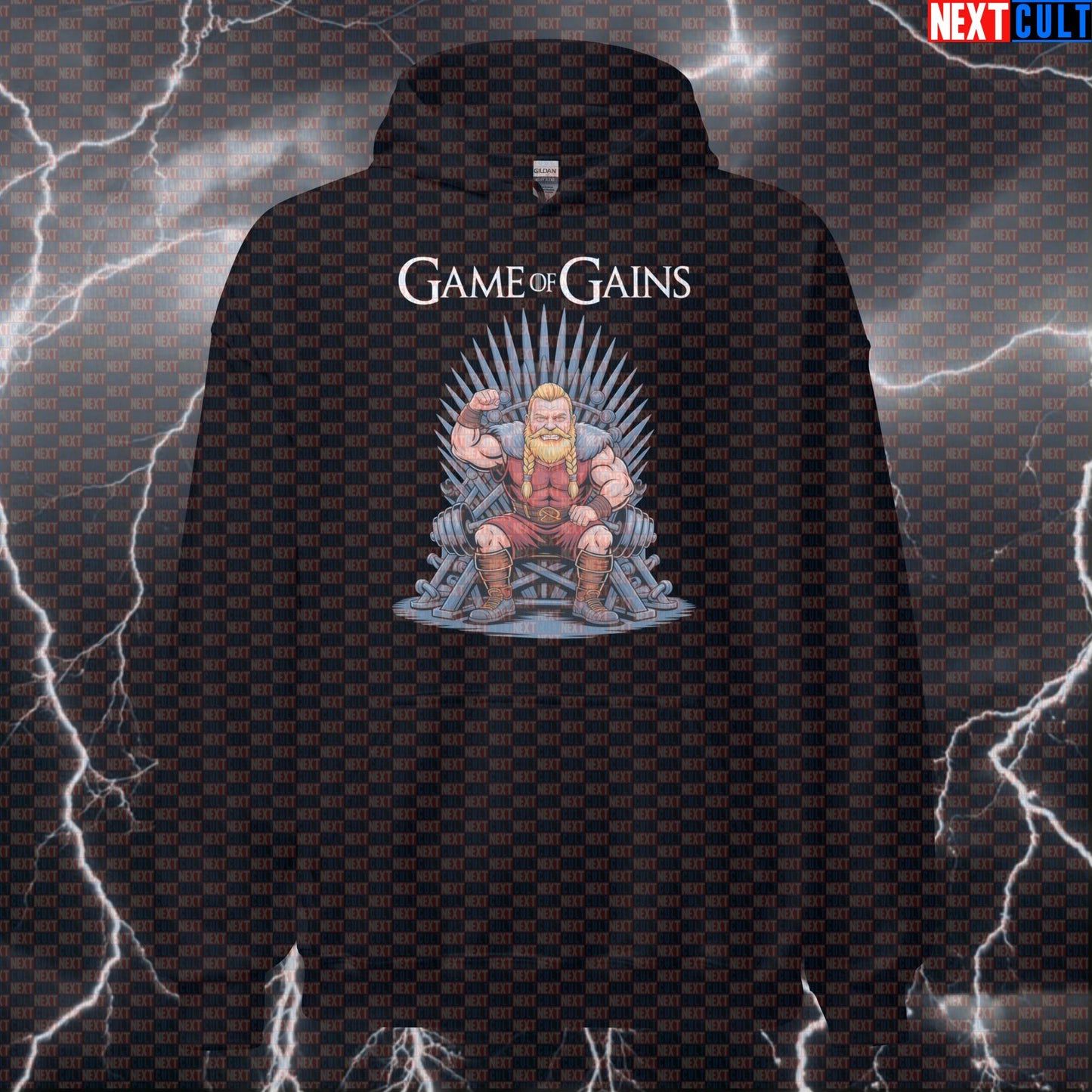 Funny Viking Game Of Gains Gym Hoodie - Norse Meme Hooded Sweatshirt Pullover Pump Cover Bodybuilding Fitness Game of Thrones Gym Pump Cover TV Vikings Workout Next Cult Brand