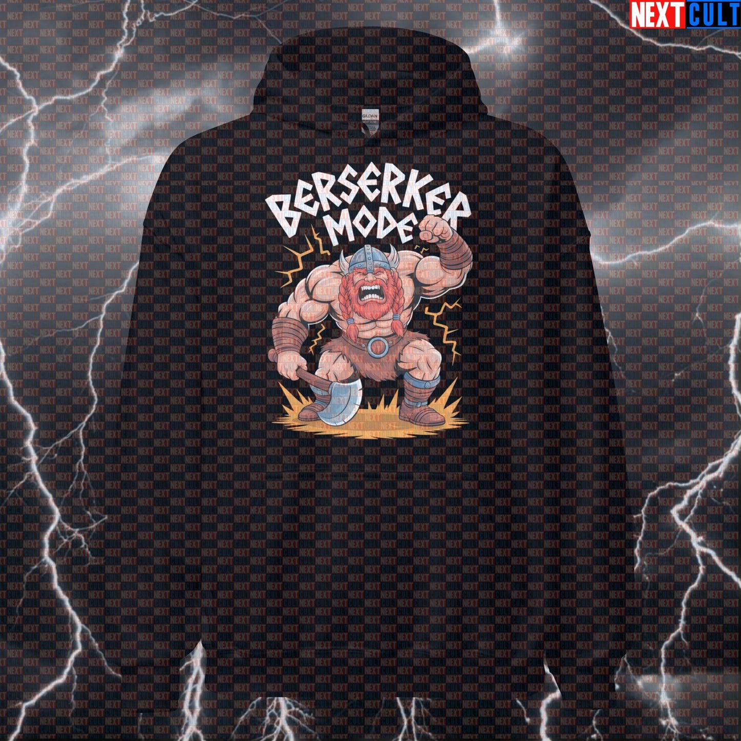 Berserker Mode Funny Gym Hoodie - Viking Norse Workout Hooded Sweatshirt Pullover Pump Cover Bodybuilding Fitness Gym Pump Cover Vikings Workout Next Cult Brand