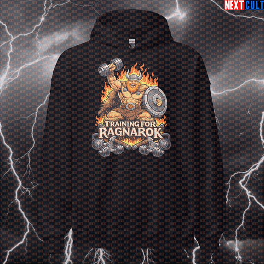 Training for Ragnarok Gym Hoodie | Funny Viking Workout Pullover Pump Cover Bodybuilding Fitness Gym Pump Cover Vikings Workout Next Cult Brand