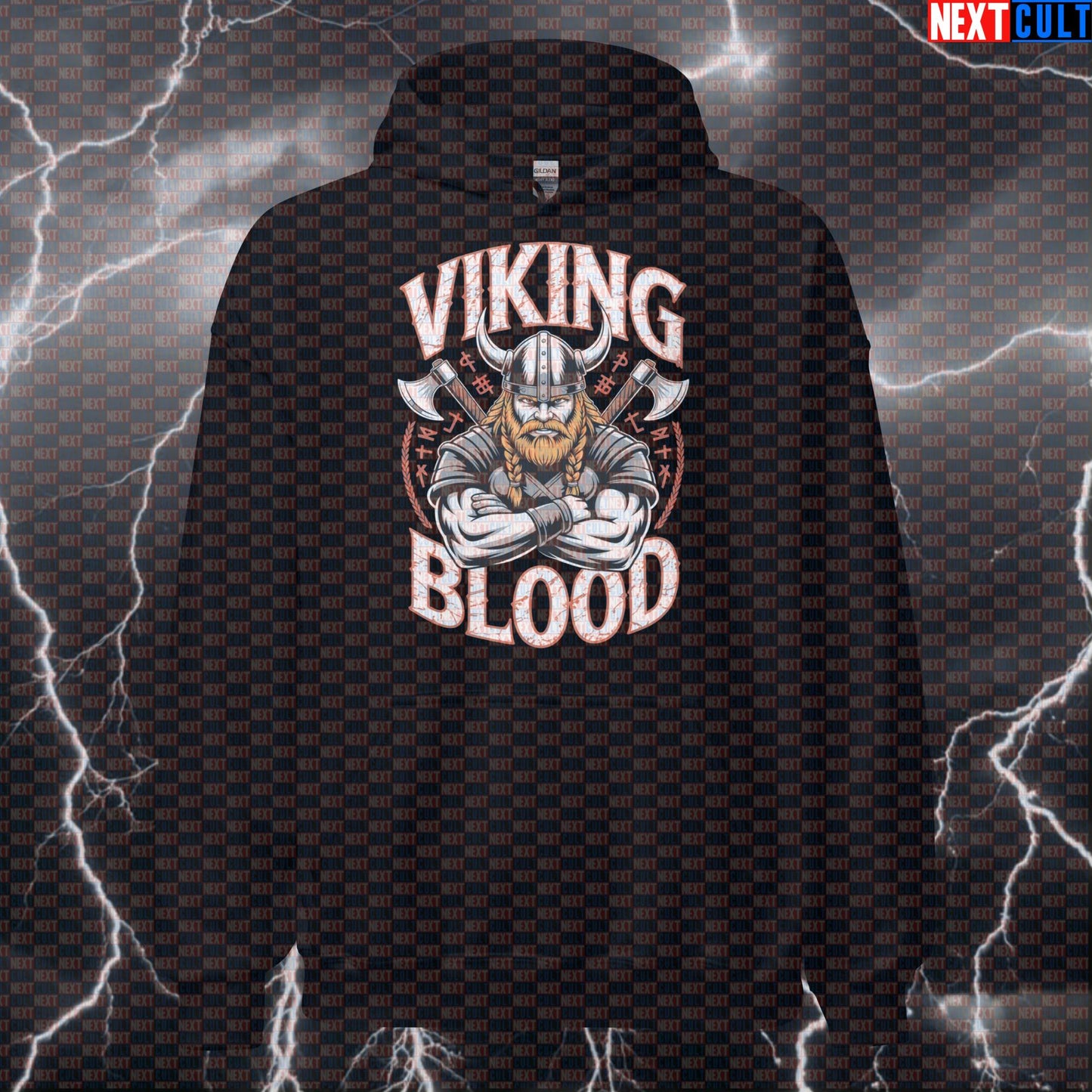 Viking Blood Funny Gym Hoodie - Norse Warrior Hooded Sweatshirt Pullover Pump Cover Bodybuilding Fitness Gym Pump Cover Vikings Workout Next Cult Brand