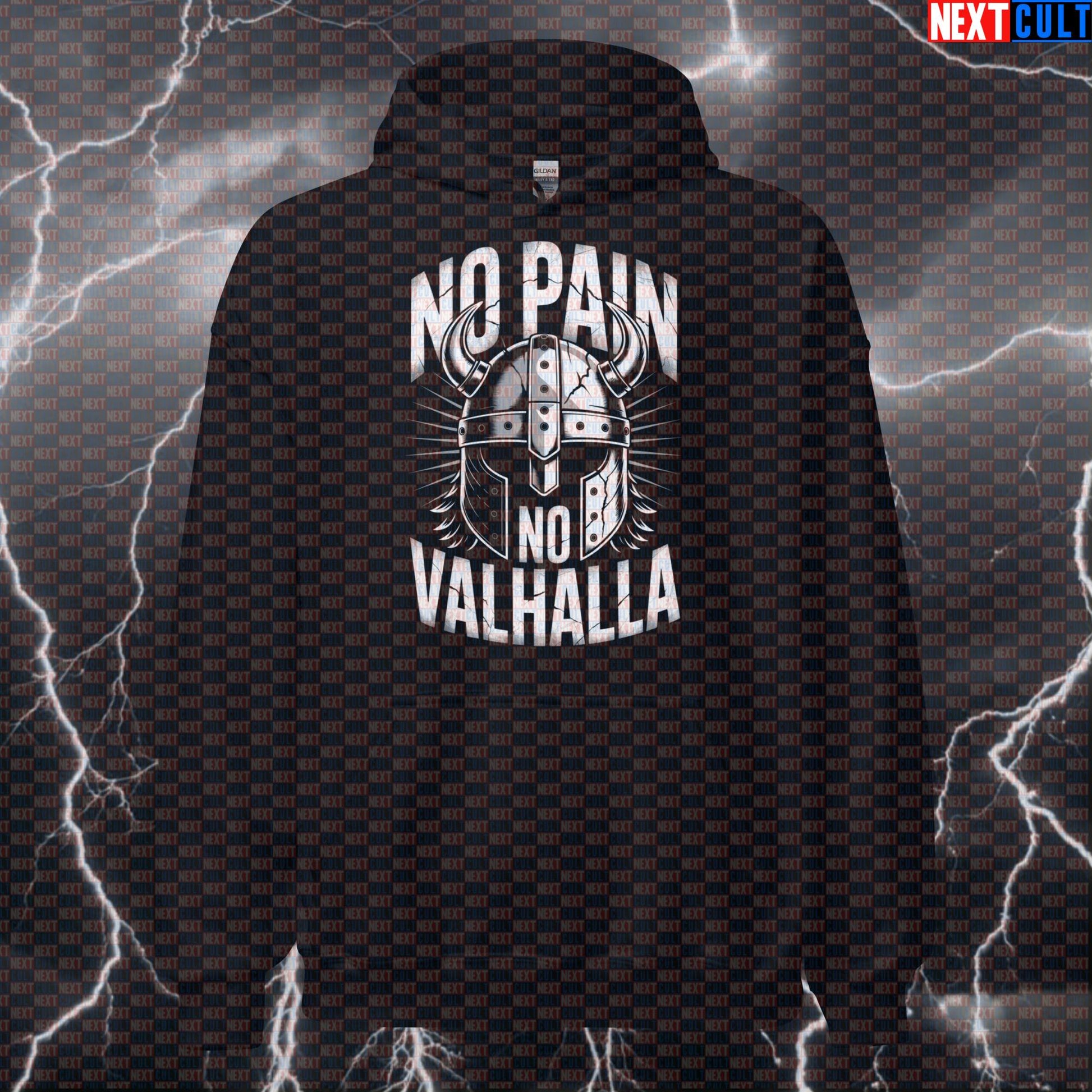 No Pain No Valhalla Funny Gym Hoodie - Viking Workout Hooded Sweatshirt Norse Pump Cover Pullover Bodybuilding Fitness Gym Pump Cover Vikings Workout Next Cult Brand
