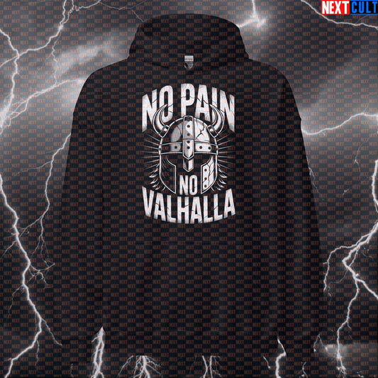 No Pain No Valhalla Funny Gym Hoodie - Viking Workout Hooded Sweatshirt Norse Pump Cover Pullover Bodybuilding Fitness Gym Pump Cover Vikings Workout Next Cult Brand