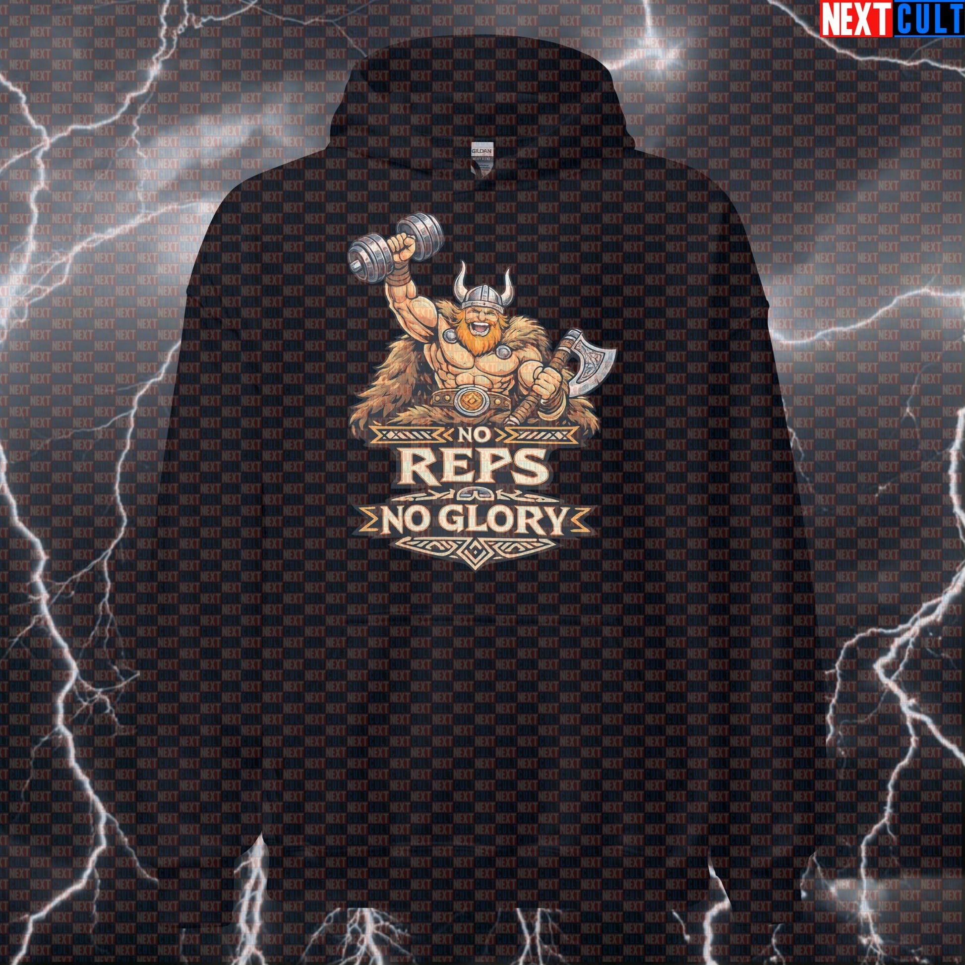 No Reps No Glory Viking Gym Hoodie - Funny Norse Workout Hooded Sweatshirt Pullover Bodybuilding Fitness Gym Pump Cover Vikings Workout Next Cult Brand