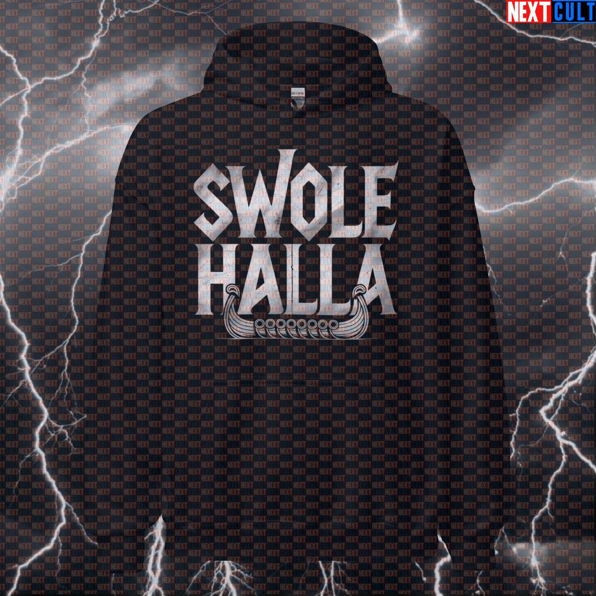 Swolehalla Funny Gym Hoodie - Viking Norse Workout Meme Hooded Sweatshirt Pullover Bodybuilding Fitness Gym Pump Cover Vikings Workout Next Cult Brand