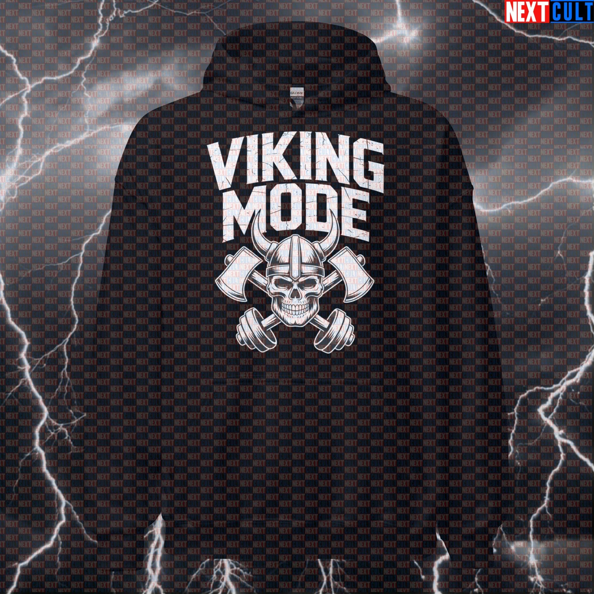 Viking Mode Funny Gym Hoodie - Norse Workout Hooded Sweatshirt, Pump Cover Pullover for Lifters Bodybuilding Fitness Gym Powerlifting Pump Cover Vikings Workout Next Cult Brand