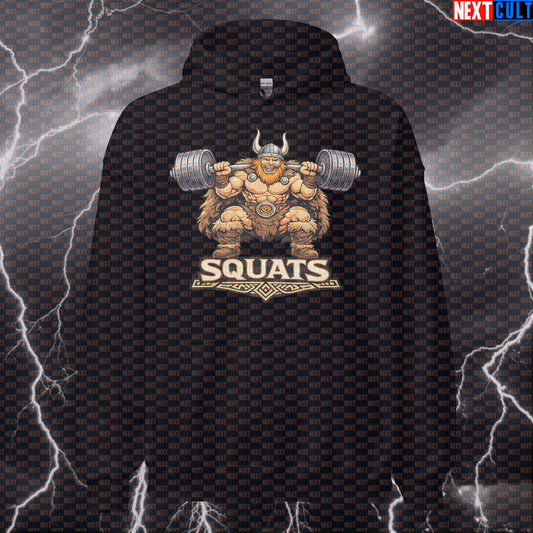 Viking Squats Funny Gym Hoodie - Norse Workout Meme Hooded Sweatshirt Pullover Pump Cover Bodybuilding Fitness Gym Leg Day Powerlifting Pump Cover Vikings Workout Next Cult Brand
