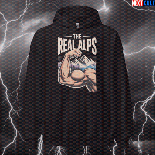 The Real Alps Muscle Mountain Funny Gym Hoodie - Muscle Peak Hooded Sweatshirt Pullover Hoodies Next Cult Brand