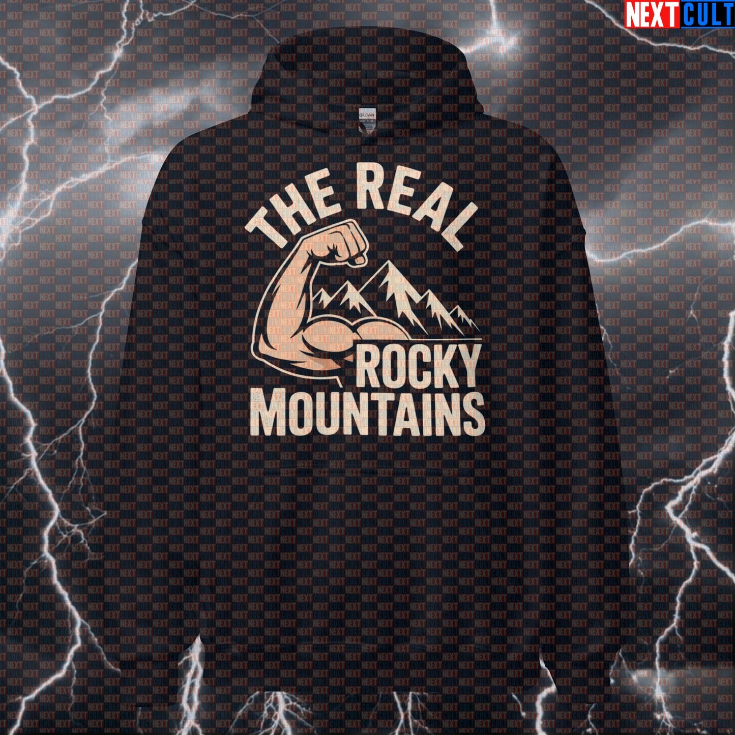 The Real Rocky Mountains Funny Gym Hoodie - Bicep Mountain Meme Hooded Sweatshirt Pump Cover Hoodies Next Cult Brand