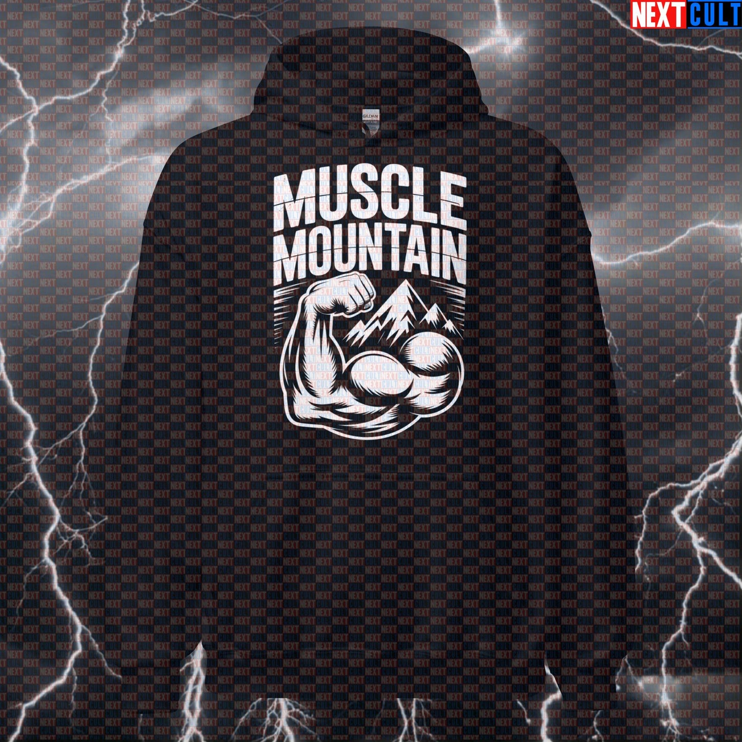 Muscle Mountain Funny Gym Hoodie - Bicep Mountain Meme Hooded Sweatshirt Pullover Pump Cover Hoodies Next Cult Brand