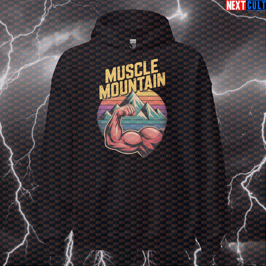 Muscle Mountain Funny Gym Hoodie - Bicep Mountain Meme Hooded Sweatshirt Pullover Pump Cover Hoodies Next Cult Brand