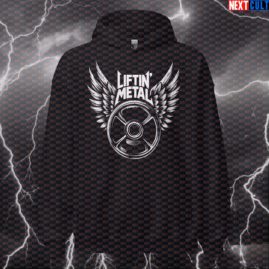 Liftin Metal Funny Gym Hoodie - Heavy Metal Rock Music Workout Hooded Sweatshirt Pullover Hoodies Next Cult Brand